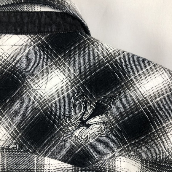 Micros Shirt Men L Black Flannel Plaid Snap Custom Embroidery Western Logo - Picture 4 of 11